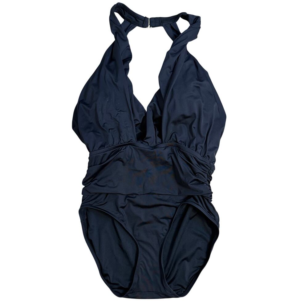 Badgley Mischka Swimsuit Dip Back Maillot Swim One Piece Black Women’s Size 6